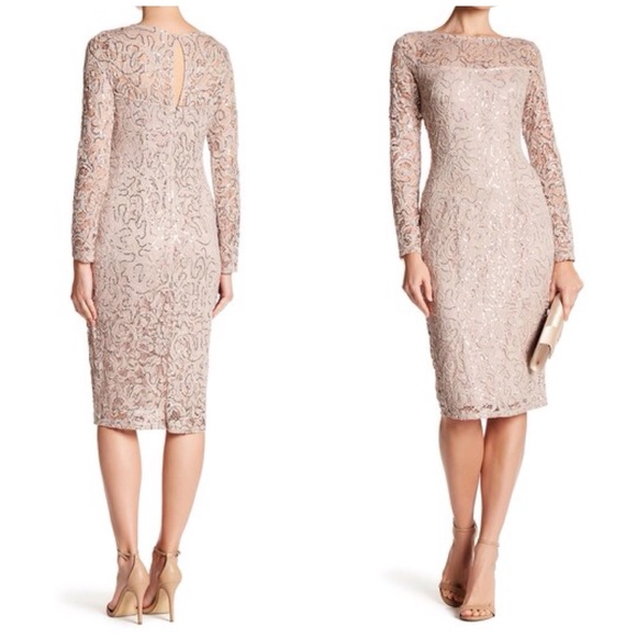 marina long sleeve sequin lace dress